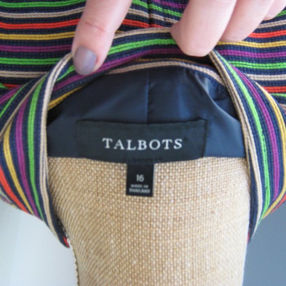 Talbots Navy Multi-colored Striped Jacket with Pockets - Picture 6 of 6